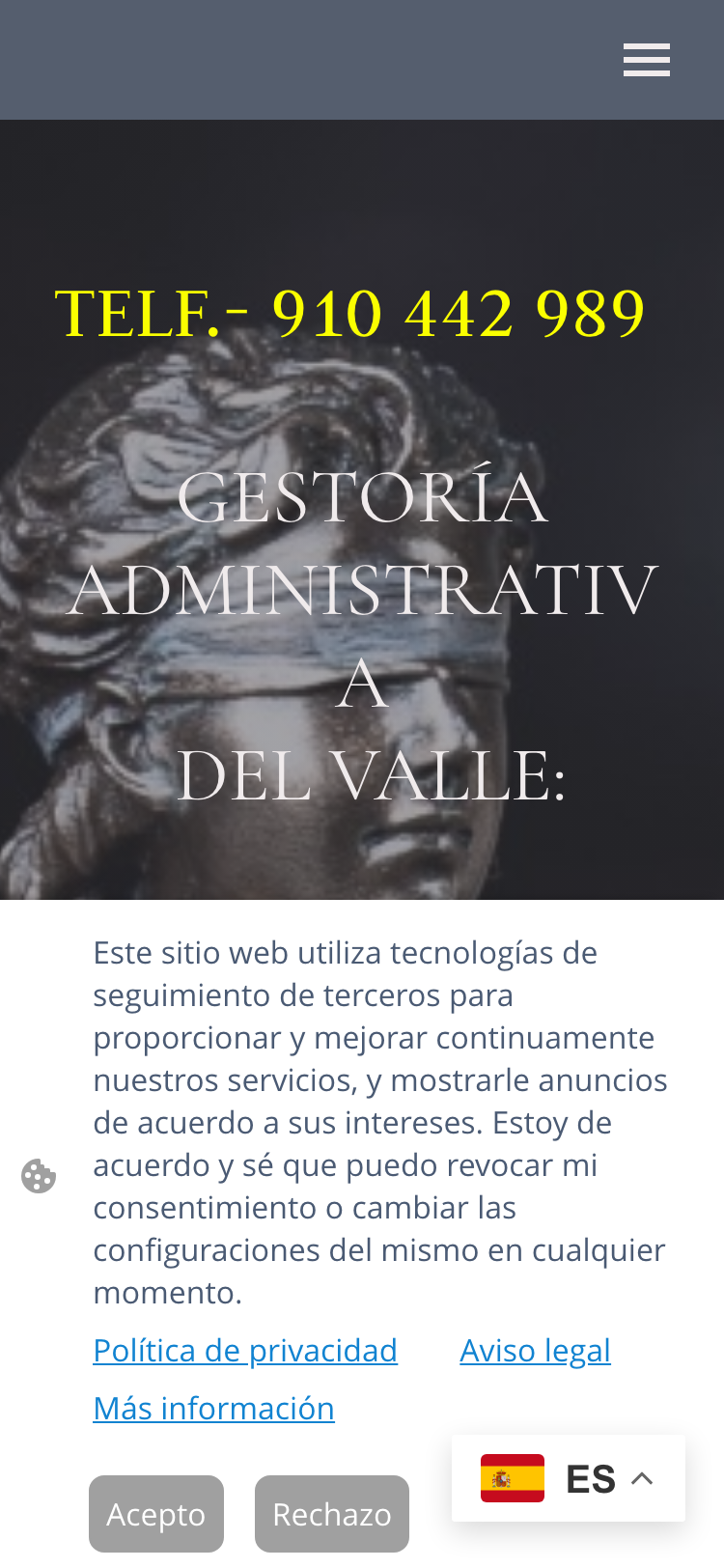 Captura de la web actual de Gestoría Administrativa del Valle en un móvil
